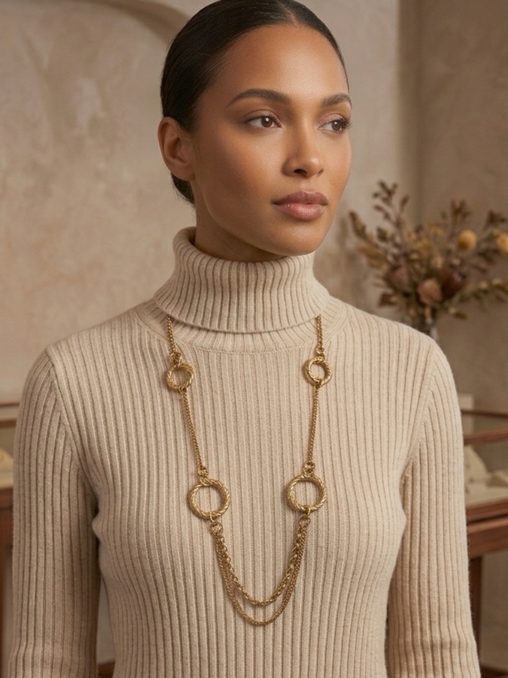 Vintage Daisy Fuentes Gold Brass Tone Chunky Circle Necklace